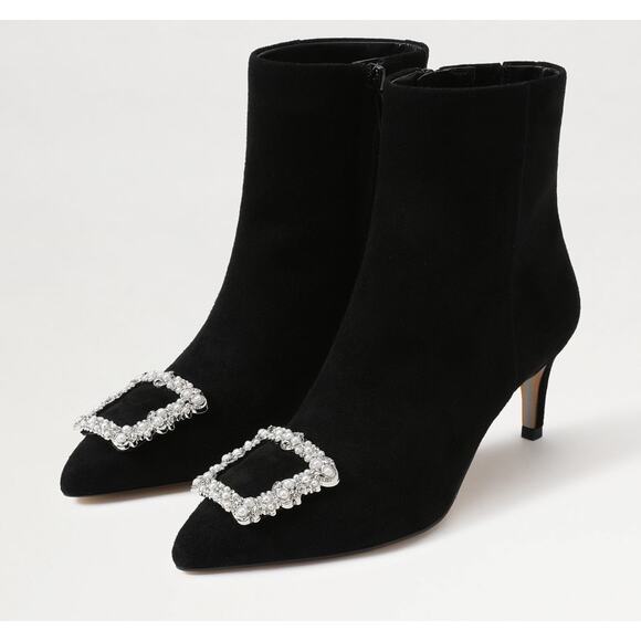 Sam Edelman Womens Ulissa Luster Ankle Bootie US 7.5 Black Suede Rhinestone NWOB - Picture 1 of 14